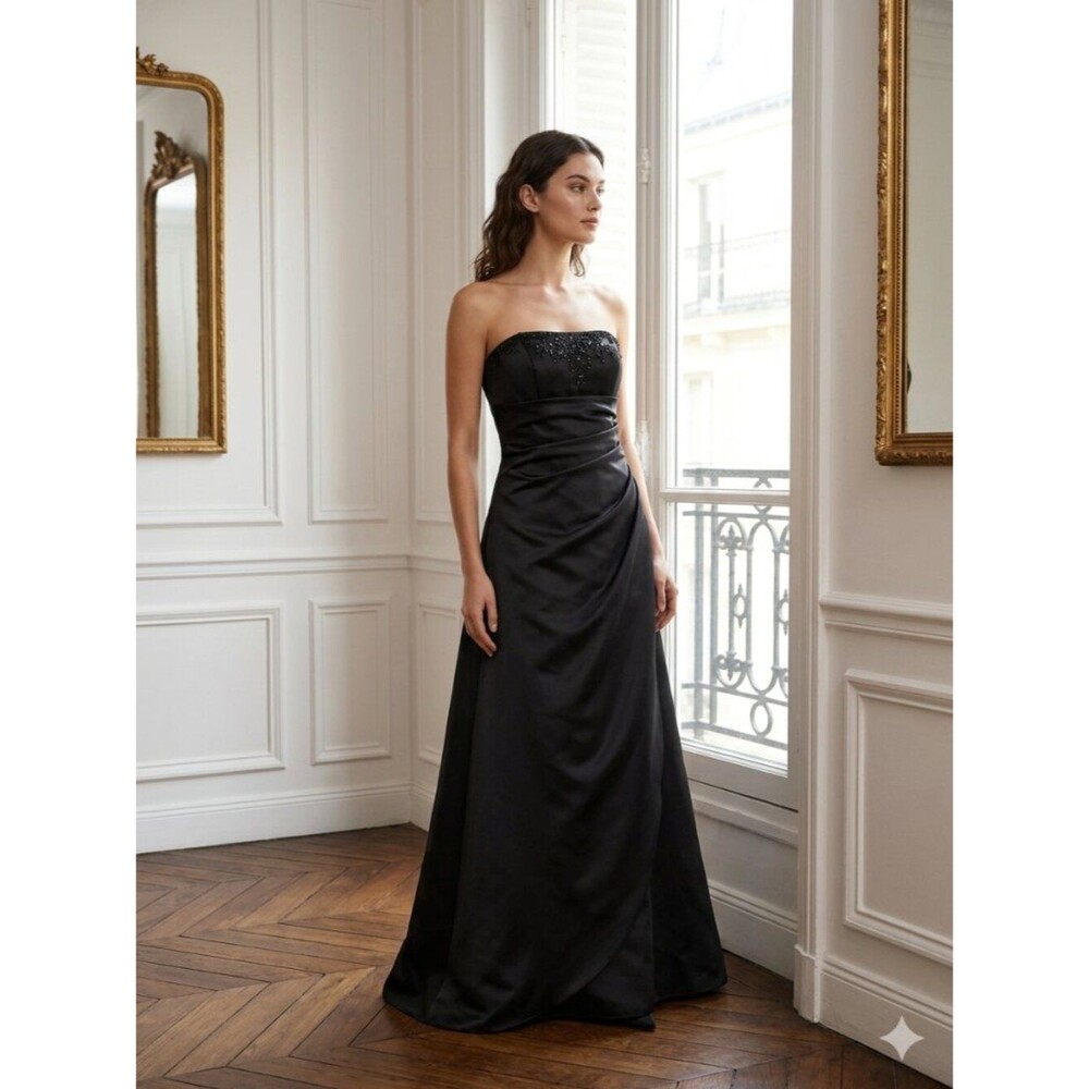 David's Bridal Black Strapless Evening Gown with Beaded Bodice Size 0
